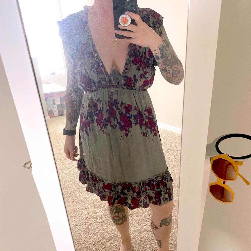 Free people ruffle frock dress in rose print